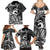 Koa Ikaika Warrior Helmet with Shark Family Matching Summer Maxi Dress and Hawaiian Shirt Black Kakau Style