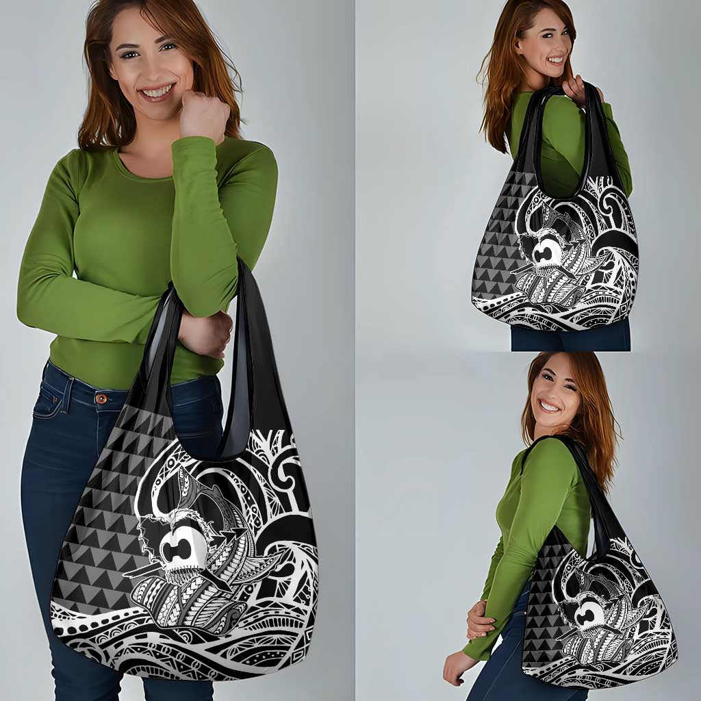 Koa Ikaika Warrior Helmet with Shark Grocery Bag Black Kakau Style