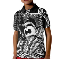 Koa Ikaika Warrior Helmet with Shark Kid Polo Shirt Black Kakau Style