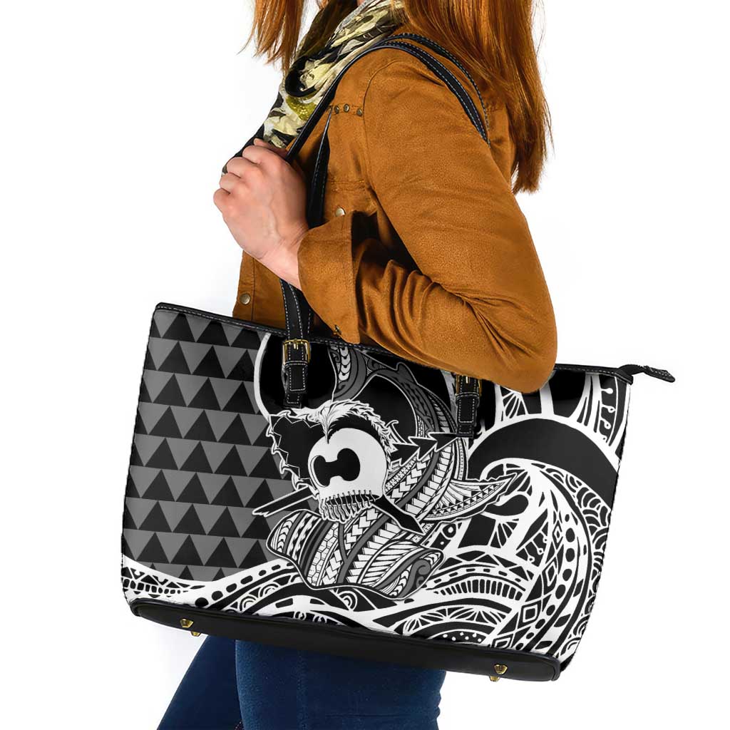 Koa Ikaika Warrior Helmet with Shark Leather Tote Bag Black Kakau Style LT9 Black - Polynesian Pride