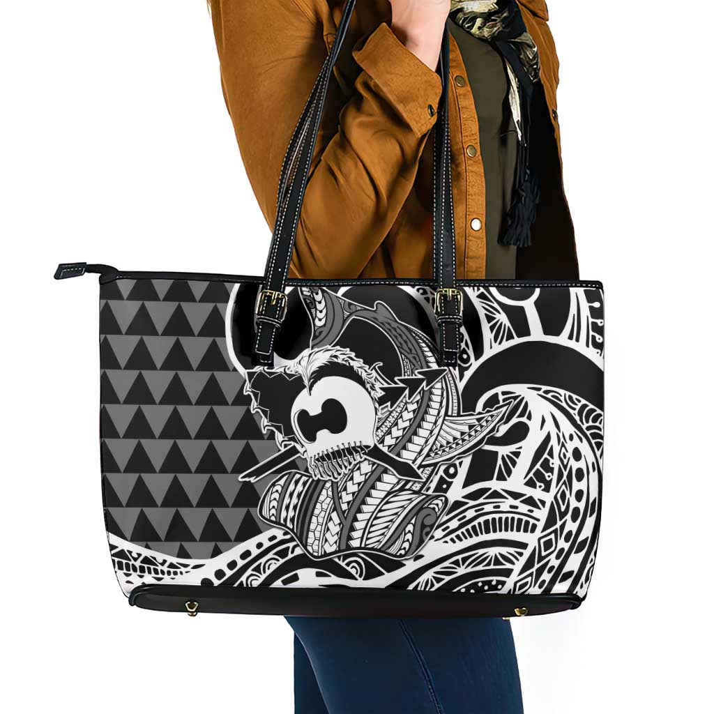 Koa Ikaika Warrior Helmet with Shark Leather Tote Bag Black Kakau Style LT9 - Polynesian Pride