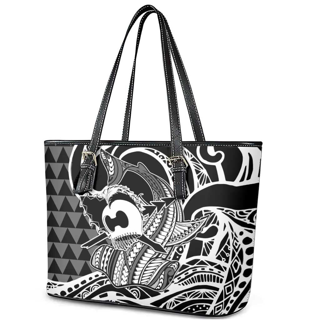 Koa Ikaika Warrior Helmet with Shark Leather Tote Bag Black Kakau Style LT9 - Polynesian Pride