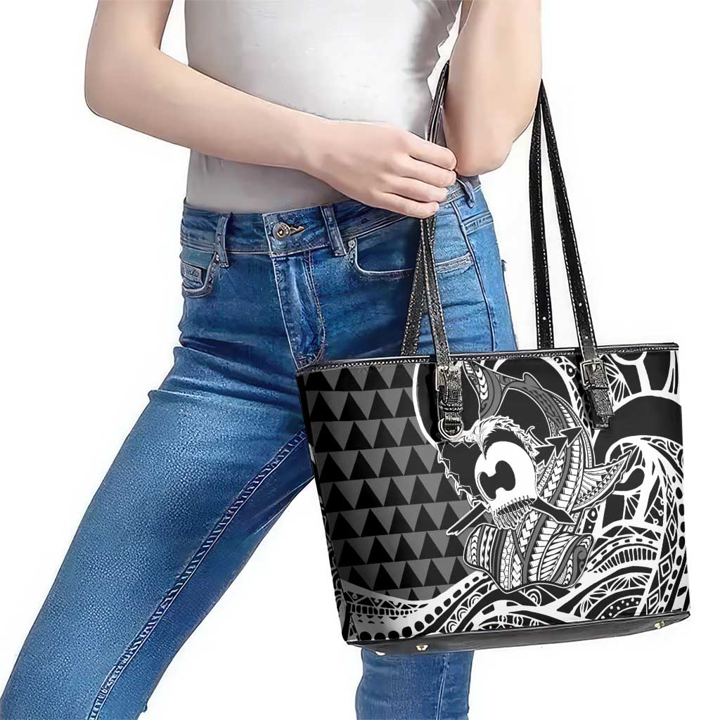 Koa Ikaika Warrior Helmet with Shark Leather Tote Bag Black Kakau Style LT9 - Polynesian Pride