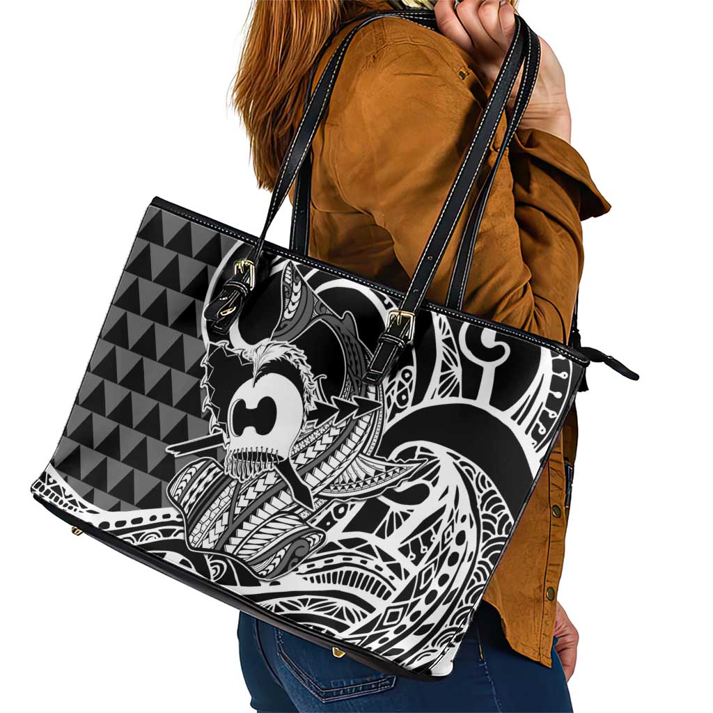 Koa Ikaika Warrior Helmet with Shark Leather Tote Bag Black Kakau Style LT9 - Polynesian Pride