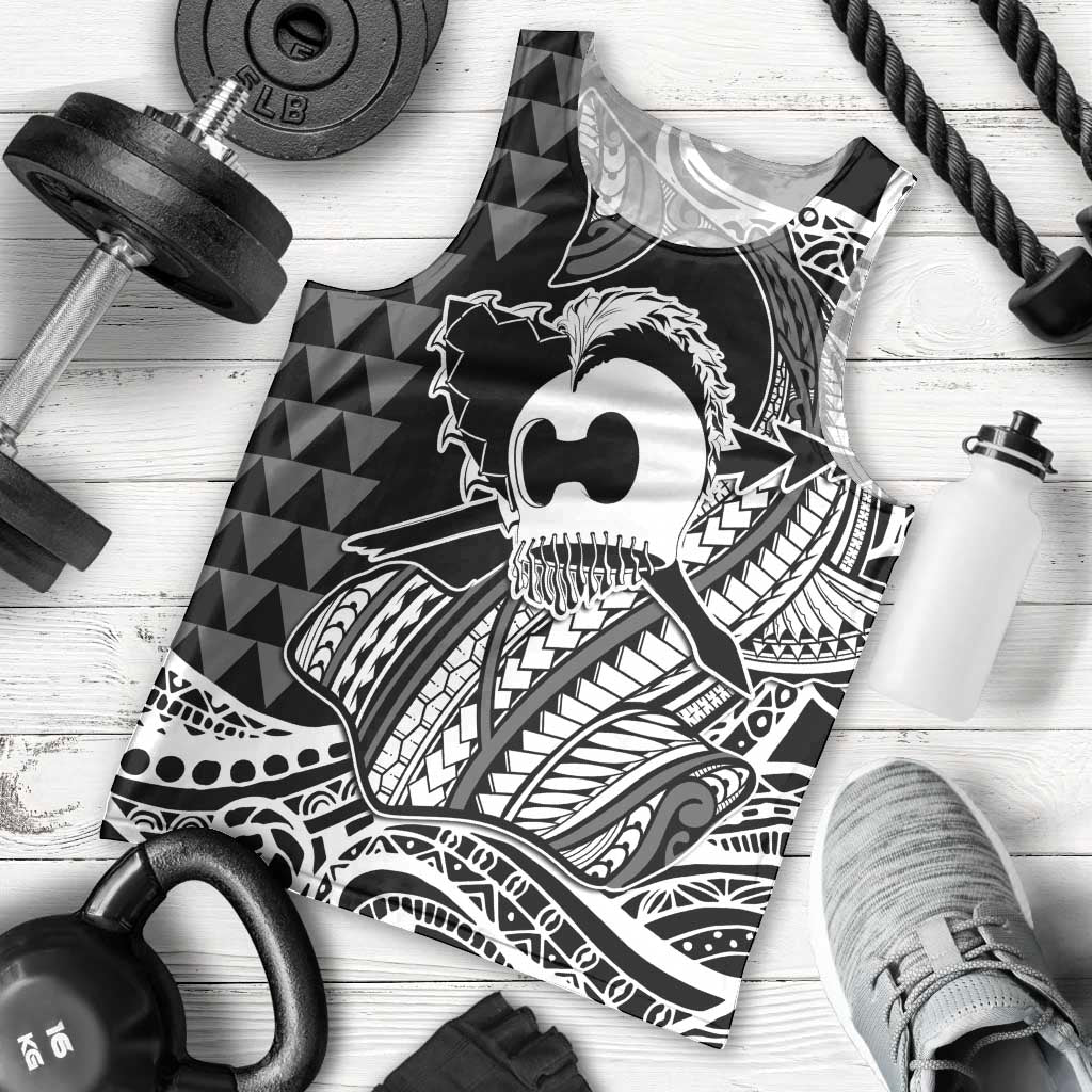 Koa Ikaika Warrior Helmet with Shark Men Tank Top Black Kakau Style LT9 - Polynesian Pride