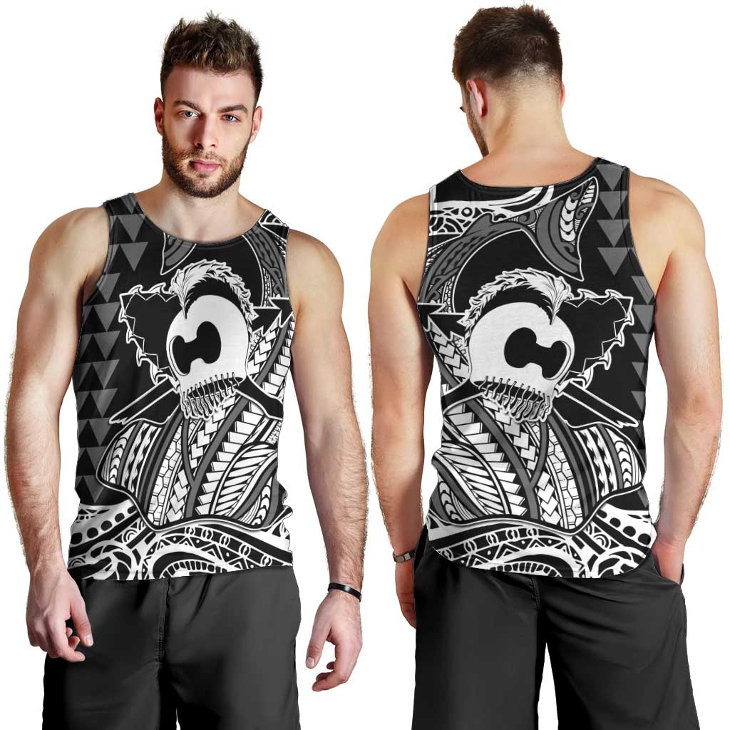 Koa Ikaika Warrior Helmet with Shark Men Tank Top Black Kakau Style LT9 - Polynesian Pride