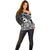 Koa Ikaika Warrior Helmet with Shark Off Shoulder Sweater Black Kakau Style