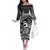 Koa Ikaika Warrior Helmet with Shark Off The Shoulder Long Sleeve Dress Black Kakau Style