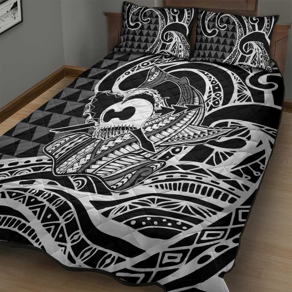 Koa Ikaika Warrior Helmet with Shark Quilt Bed Set Black Kakau Style LT9 - Polynesian Pride