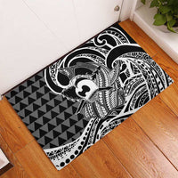 Koa Ikaika Warrior Helmet with Shark Rubber Doormat Black Kakau Style LT9 - Polynesian Pride