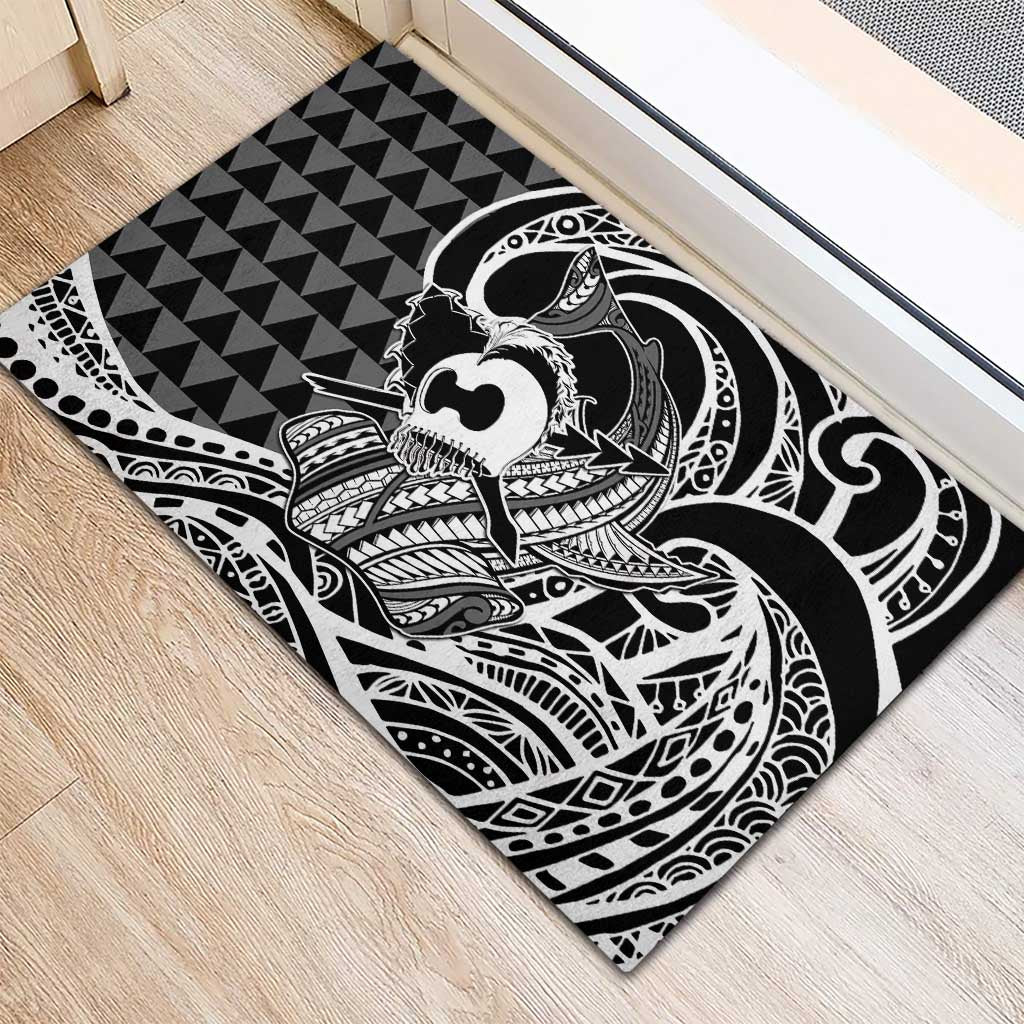 Koa Ikaika Warrior Helmet with Shark Rubber Doormat Black Kakau Style LT9 - Polynesian Pride
