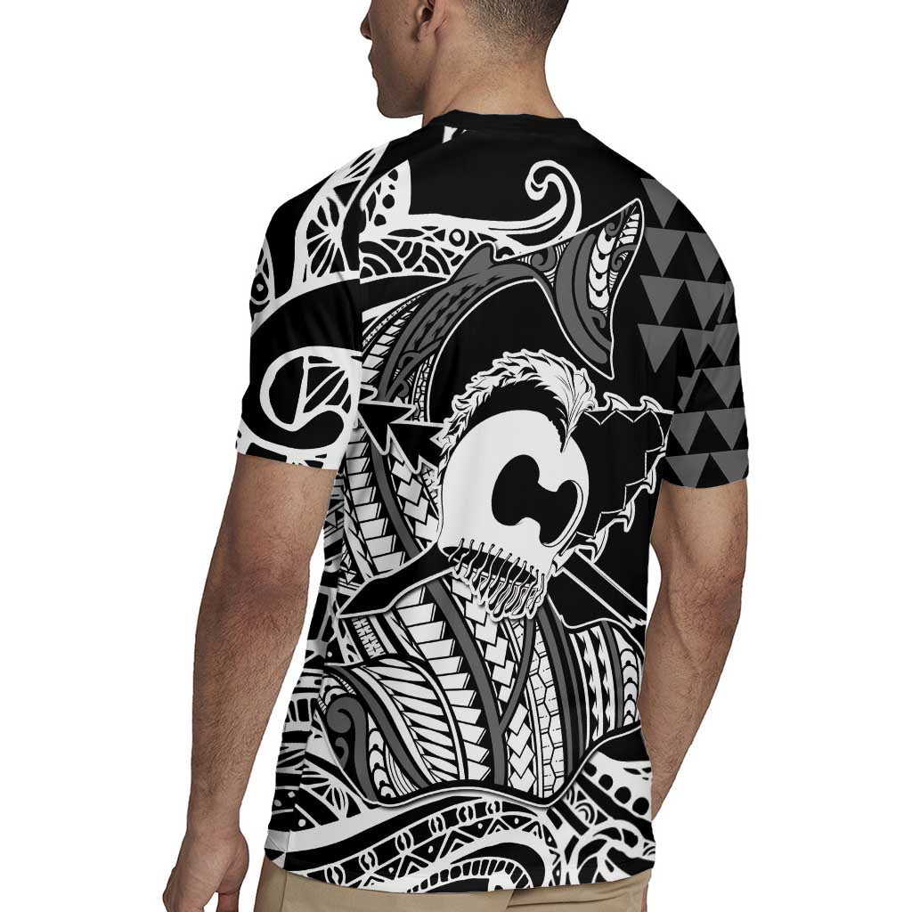 Koa Ikaika Warrior Helmet with Shark Rugby Jersey Black Kakau Style LT9 - Polynesian Pride
