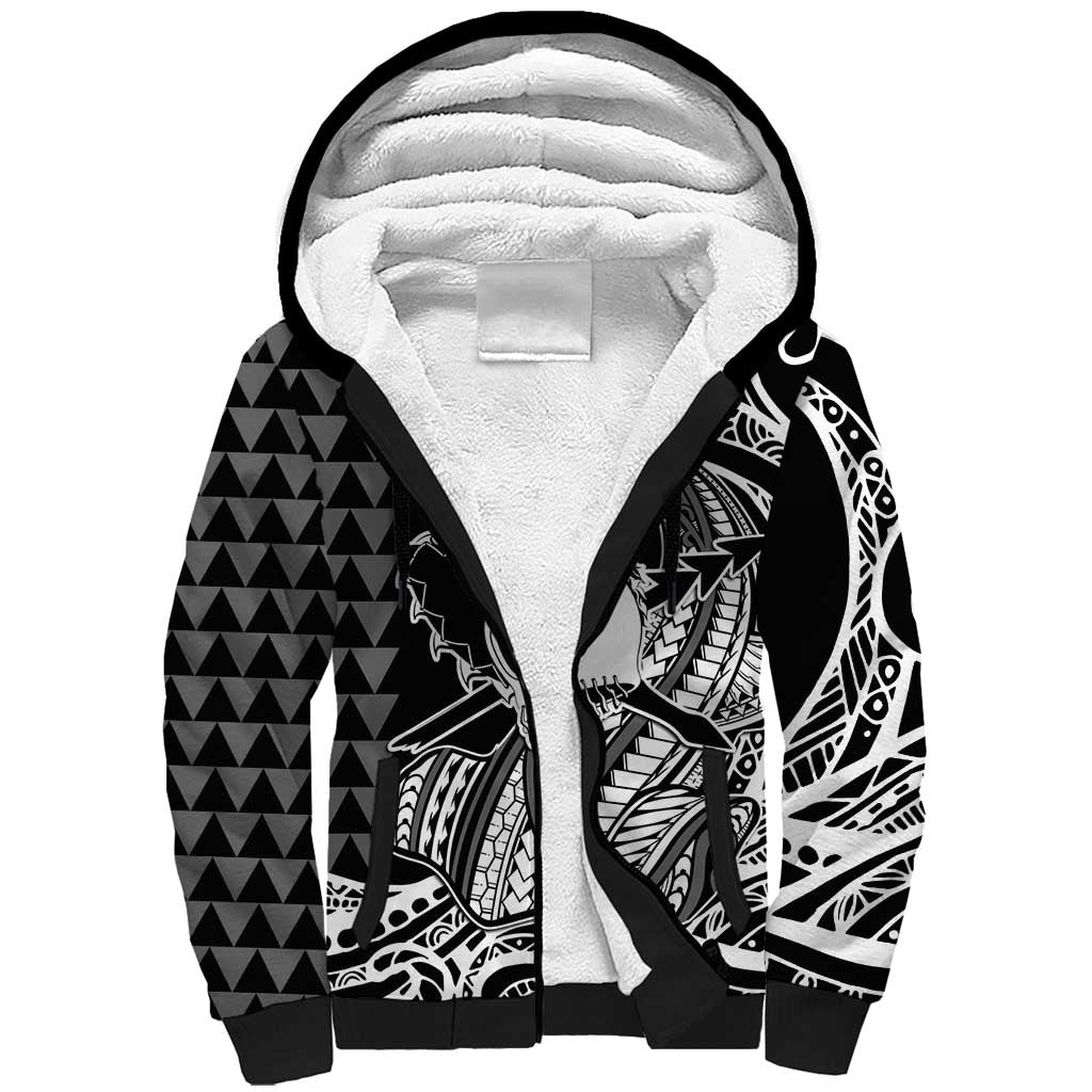 Koa Ikaika Warrior Helmet with Shark Sherpa Hoodie Black Kakau Style LT9 Unisex Black - Polynesian Pride