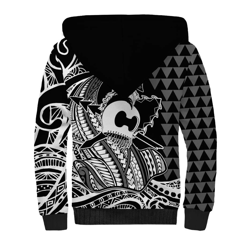 Koa Ikaika Warrior Helmet with Shark Sherpa Hoodie Black Kakau Style LT9 - Polynesian Pride
