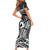 Koa Ikaika Warrior Helmet with Shark Short Sleeve Bodycon Dress Black Kakau Style