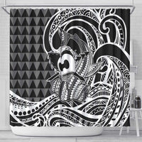Koa Ikaika Warrior Helmet with Shark Shower Curtain Black Kakau Style