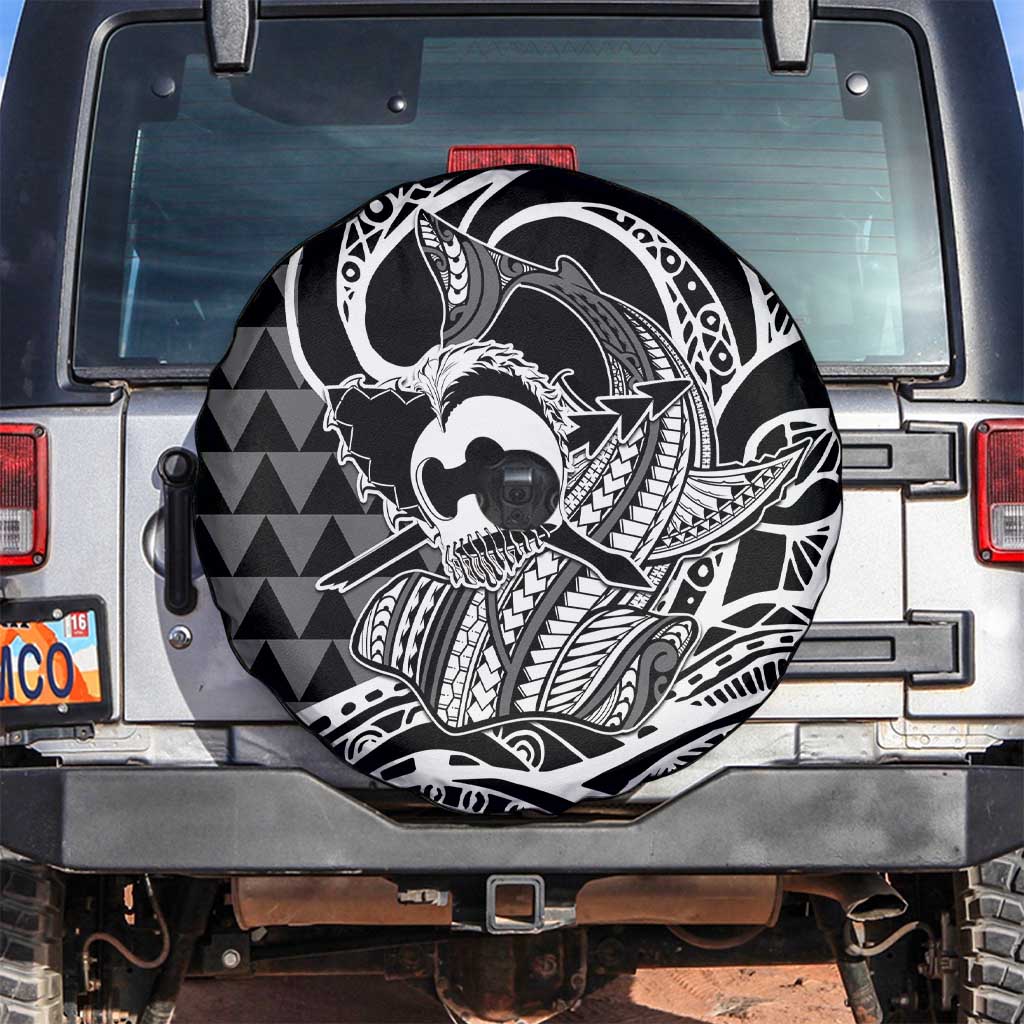 Koa Ikaika Warrior Helmet with Shark Spare Tire Cover Black Kakau Style LT9 Black - Polynesian Pride