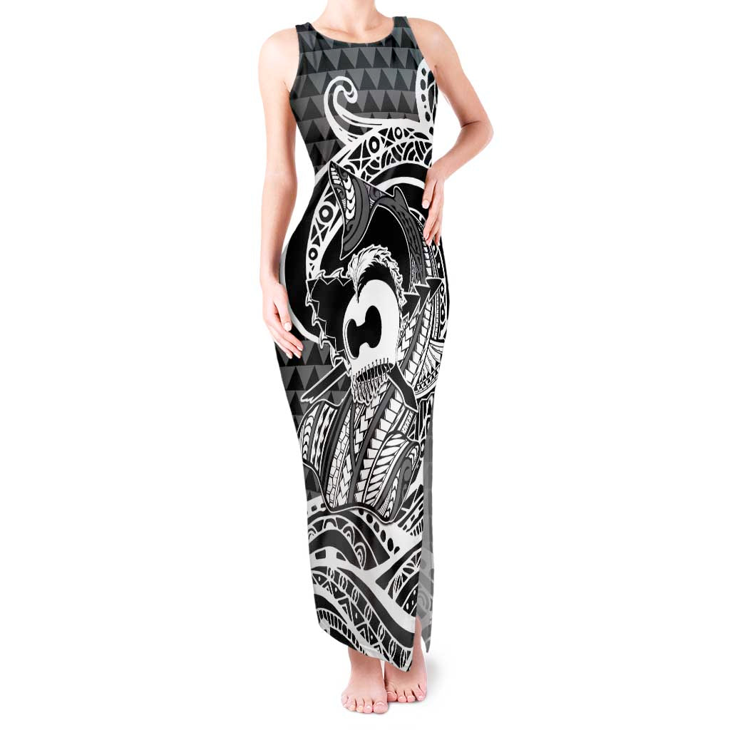 Koa Ikaika Warrior Helmet with Shark Tank Maxi Dress Black Kakau Style LT9 Women Black - Polynesian Pride