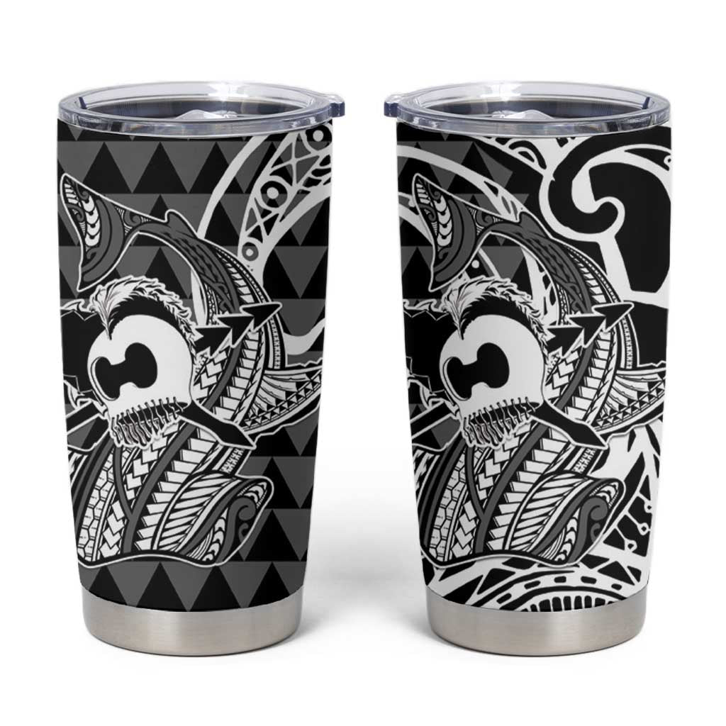 Koa Ikaika Warrior Helmet with Shark Tumbler Cup Black Kakau Style LT9 Black - Polynesian Pride