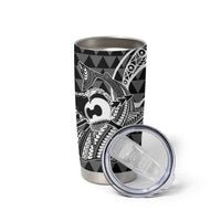 Koa Ikaika Warrior Helmet with Shark Tumbler Cup Black Kakau Style LT9 - Polynesian Pride