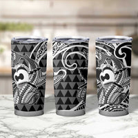 Koa Ikaika Warrior Helmet with Shark Tumbler Cup Black Kakau Style LT9 - Polynesian Pride