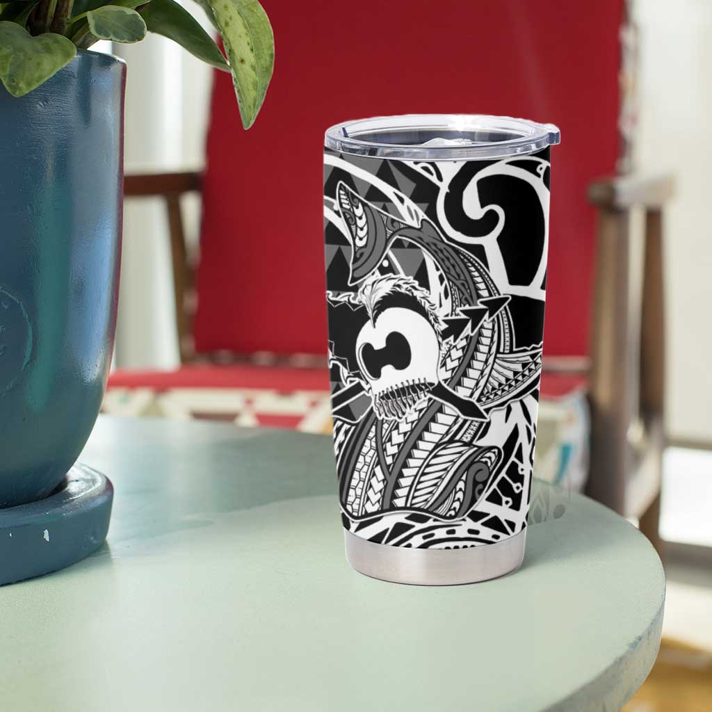 Koa Ikaika Warrior Helmet with Shark Tumbler Cup Black Kakau Style LT9 - Polynesian Pride
