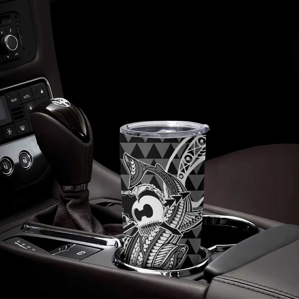 Koa Ikaika Warrior Helmet with Shark Tumbler Cup Black Kakau Style LT9 - Polynesian Pride