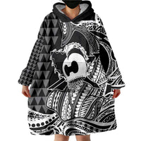Koa Ikaika Warrior Helmet with Shark Wearable Blanket Hoodie Black Kakau Style LT9 - Polynesian Pride