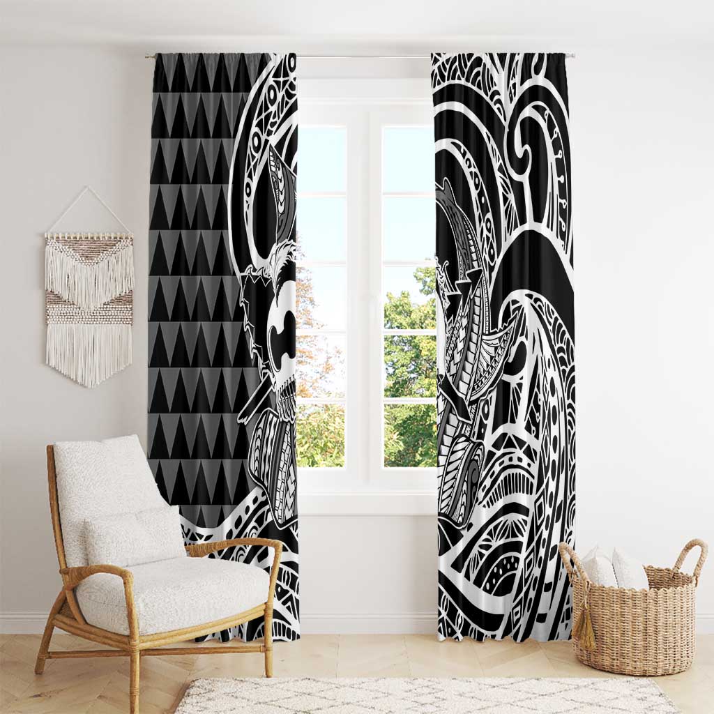 Koa Ikaika Warrior Helmet with Shark Window Curtain Black Kakau Style LT9 - Polynesian Pride