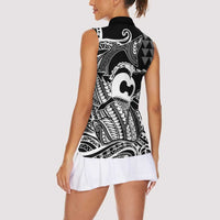 Koa Ikaika Warrior Helmet with Shark Women Sleeveless Polo Shirt Black Kakau Style