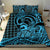 Koa Ikaika Warrior Helmet with Shark Bedding Set Blue Kakau Style