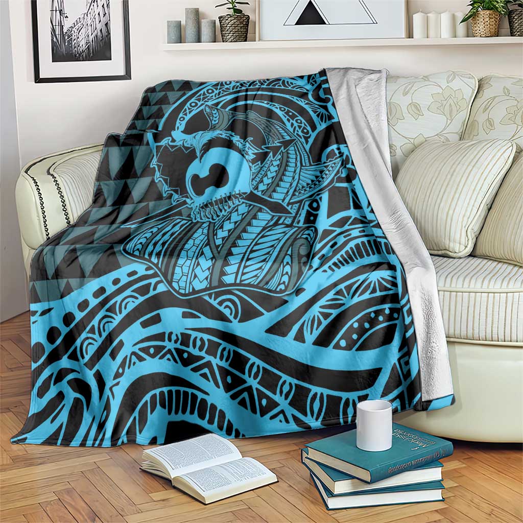 Koa Ikaika Warrior Helmet with Shark Blanket Blue Kakau Style LT9 Blue - Polynesian Pride