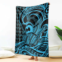 Koa Ikaika Warrior Helmet with Shark Blanket Blue Kakau Style LT9 - Polynesian Pride