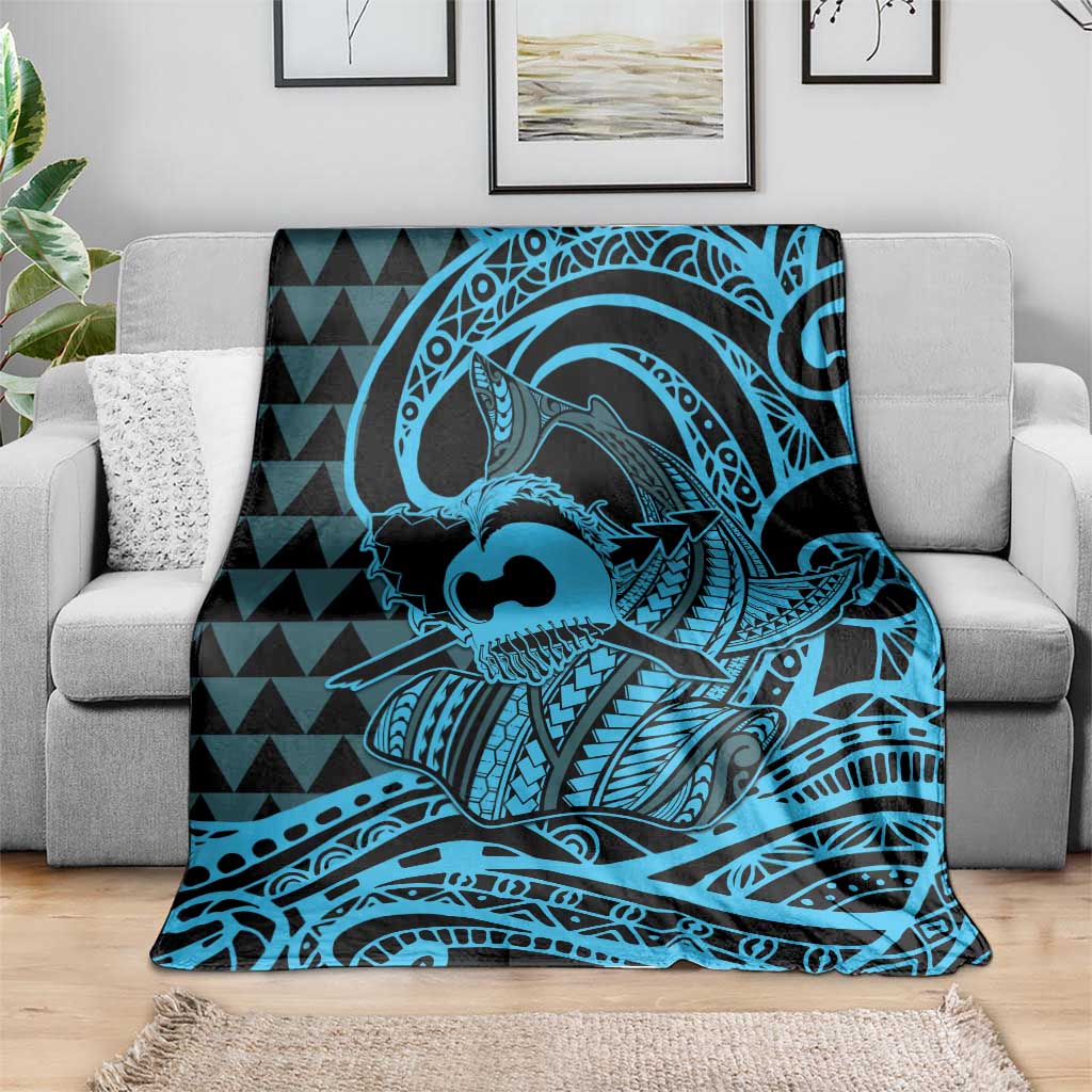 Koa Ikaika Warrior Helmet with Shark Blanket Blue Kakau Style LT9 - Polynesian Pride