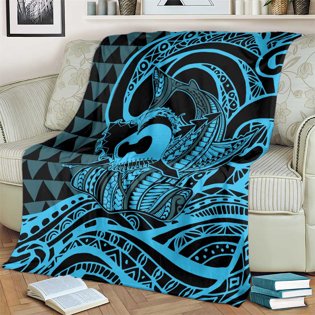 Koa Ikaika Warrior Helmet with Shark Blanket Blue Kakau Style LT9 - Polynesian Pride