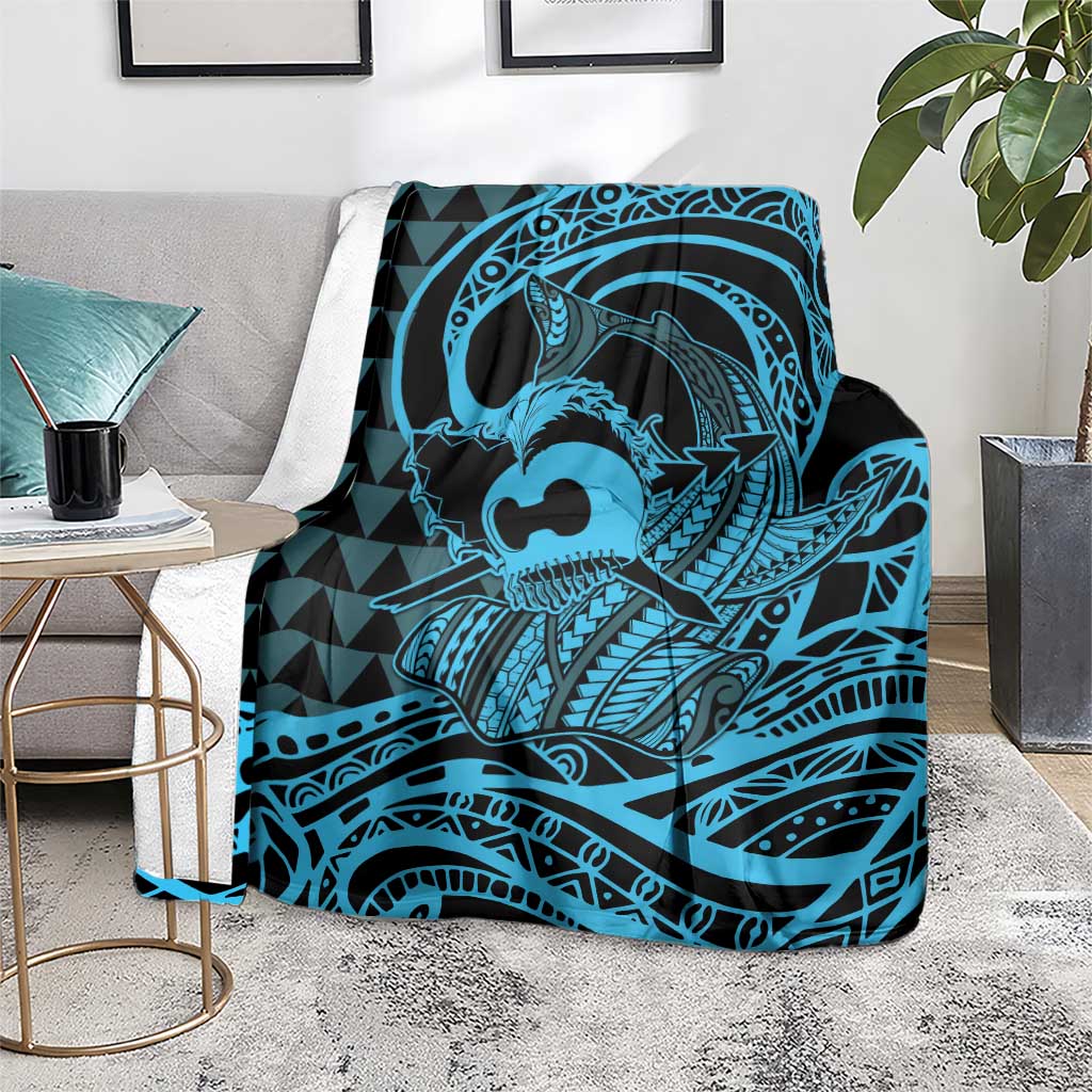Koa Ikaika Warrior Helmet with Shark Blanket Blue Kakau Style LT9 - Polynesian Pride