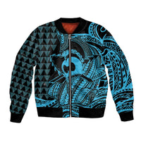 Koa Ikaika Warrior Helmet with Shark Bomber Jacket Blue Kakau Style