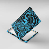 Koa Ikaika Warrior Helmet with Shark Canvas Wall Art Blue Kakau Style LT9 With Frame Blue - Polynesian Pride