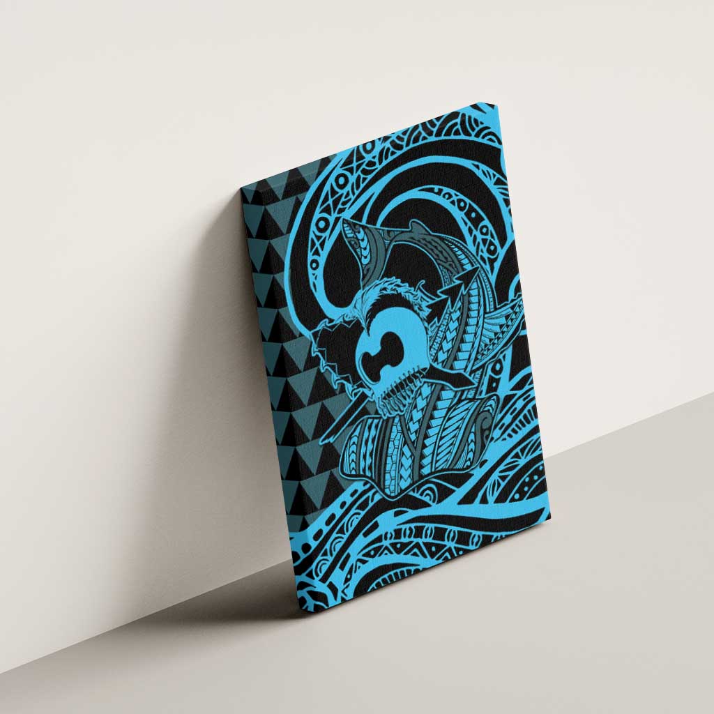 Koa Ikaika Warrior Helmet with Shark Canvas Wall Art Blue Kakau Style LT9 - Polynesian Pride