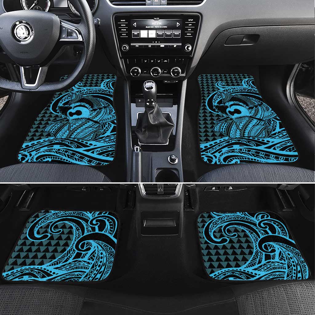 Koa Ikaika Warrior Helmet with Shark Car Mats Blue Kakau Style