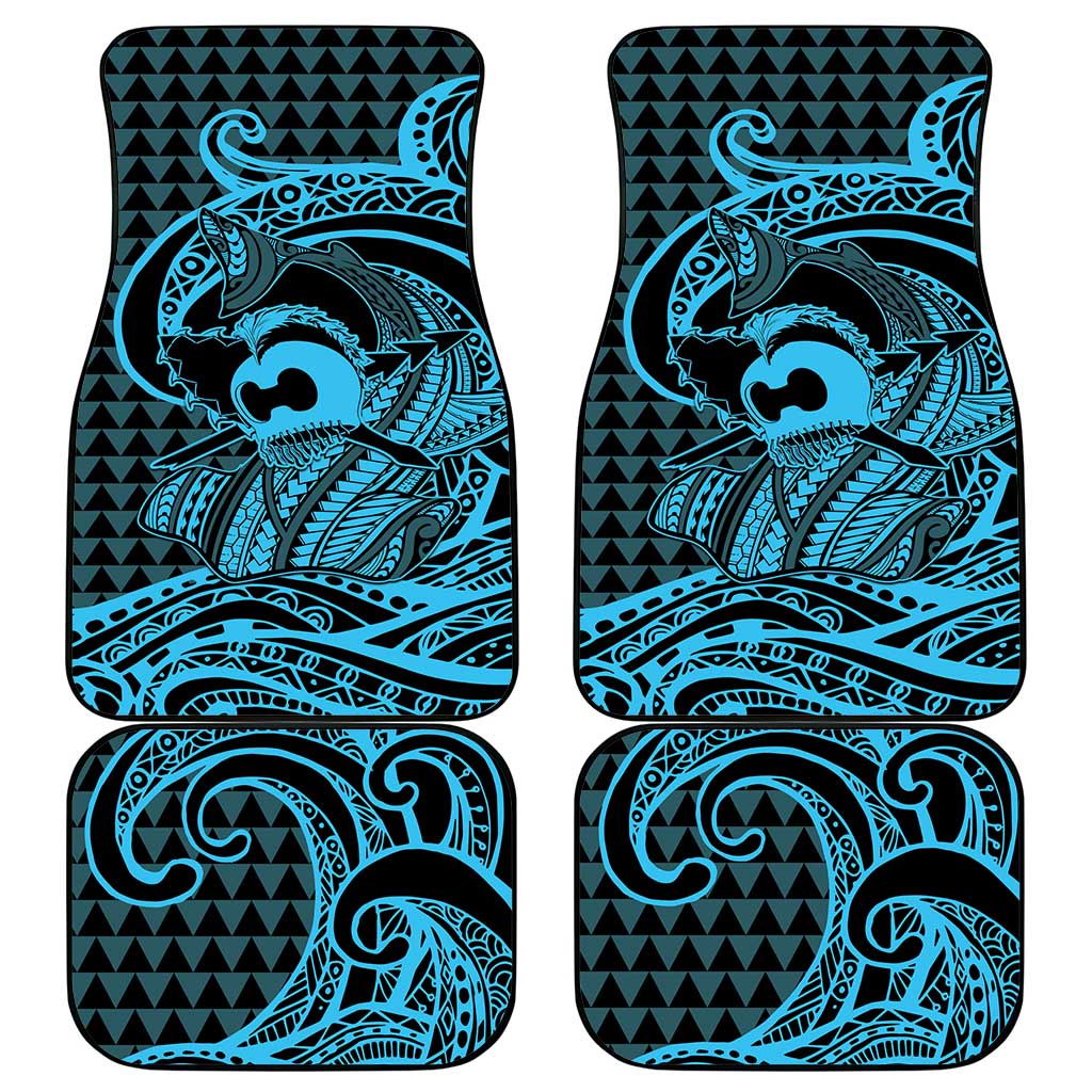 Koa Ikaika Warrior Helmet with Shark Car Mats Blue Kakau Style LT9 - Polynesian Pride