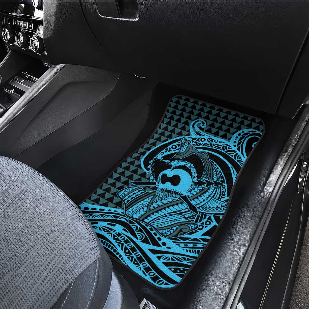 Koa Ikaika Warrior Helmet with Shark Car Mats Blue Kakau Style LT9 - Polynesian Pride