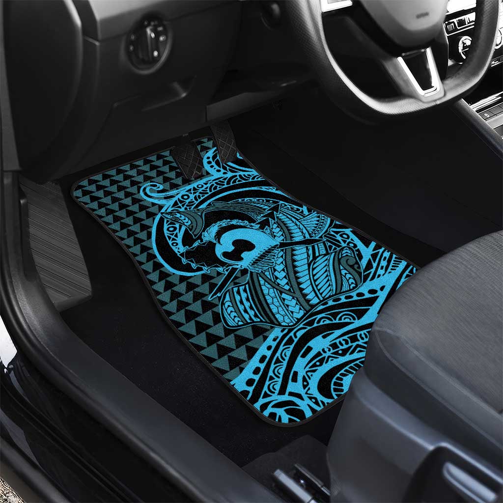 Koa Ikaika Warrior Helmet with Shark Car Mats Blue Kakau Style LT9 - Polynesian Pride