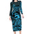 Koa Ikaika Warrior Helmet with Shark Family Matching Long Sleeve Bodycon Dress and Hawaiian Shirt Blue Kakau Style