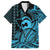 Koa Ikaika Warrior Helmet with Shark Family Matching Off The Shoulder Long Sleeve Dress and Hawaiian Shirt Blue Kakau Style