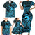 Koa Ikaika Warrior Helmet with Shark Family Matching Short Sleeve Bodycon Dress and Hawaiian Shirt Blue Kakau Style