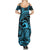 Koa Ikaika Warrior Helmet with Shark Family Matching Summer Maxi Dress and Hawaiian Shirt Blue Kakau Style