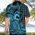 Koa Ikaika Warrior Helmet with Shark Hawaiian Shirt Blue Kakau Style