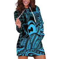 Koa Ikaika Warrior Helmet with Shark Hoodie Dress Blue Kakau Style LT9 Blue - Polynesian Pride