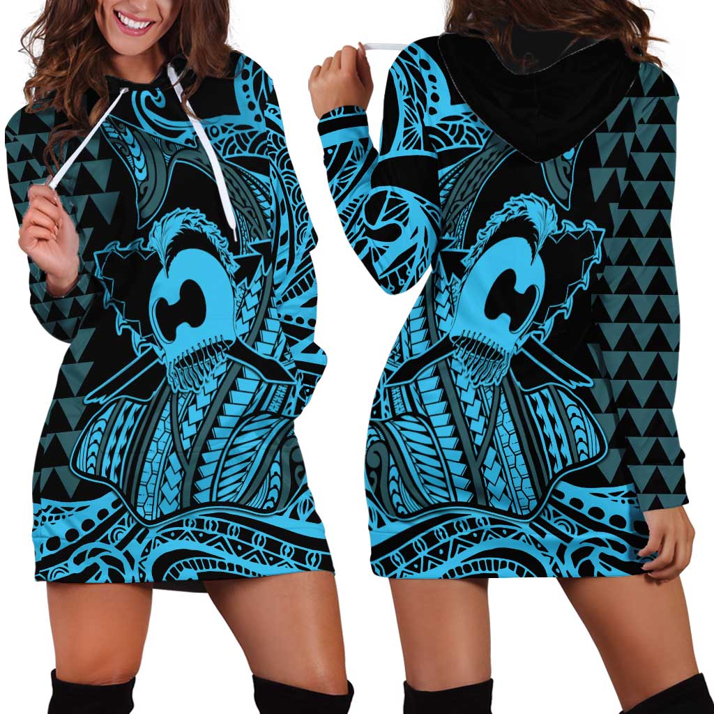 Koa Ikaika Warrior Helmet with Shark Hoodie Dress Blue Kakau Style LT9 - Polynesian Pride